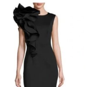 Ruffled Scuba Neoprene Sheath Dress